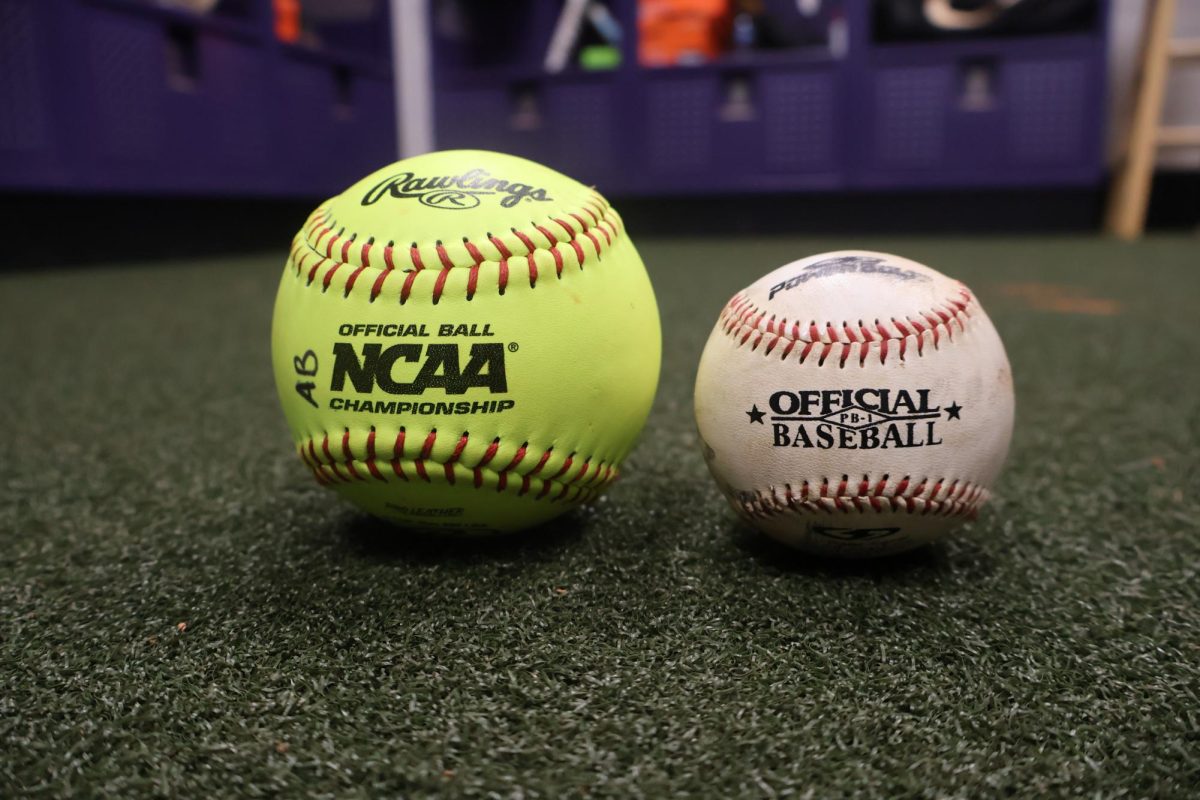 A softball compared to a baseball.